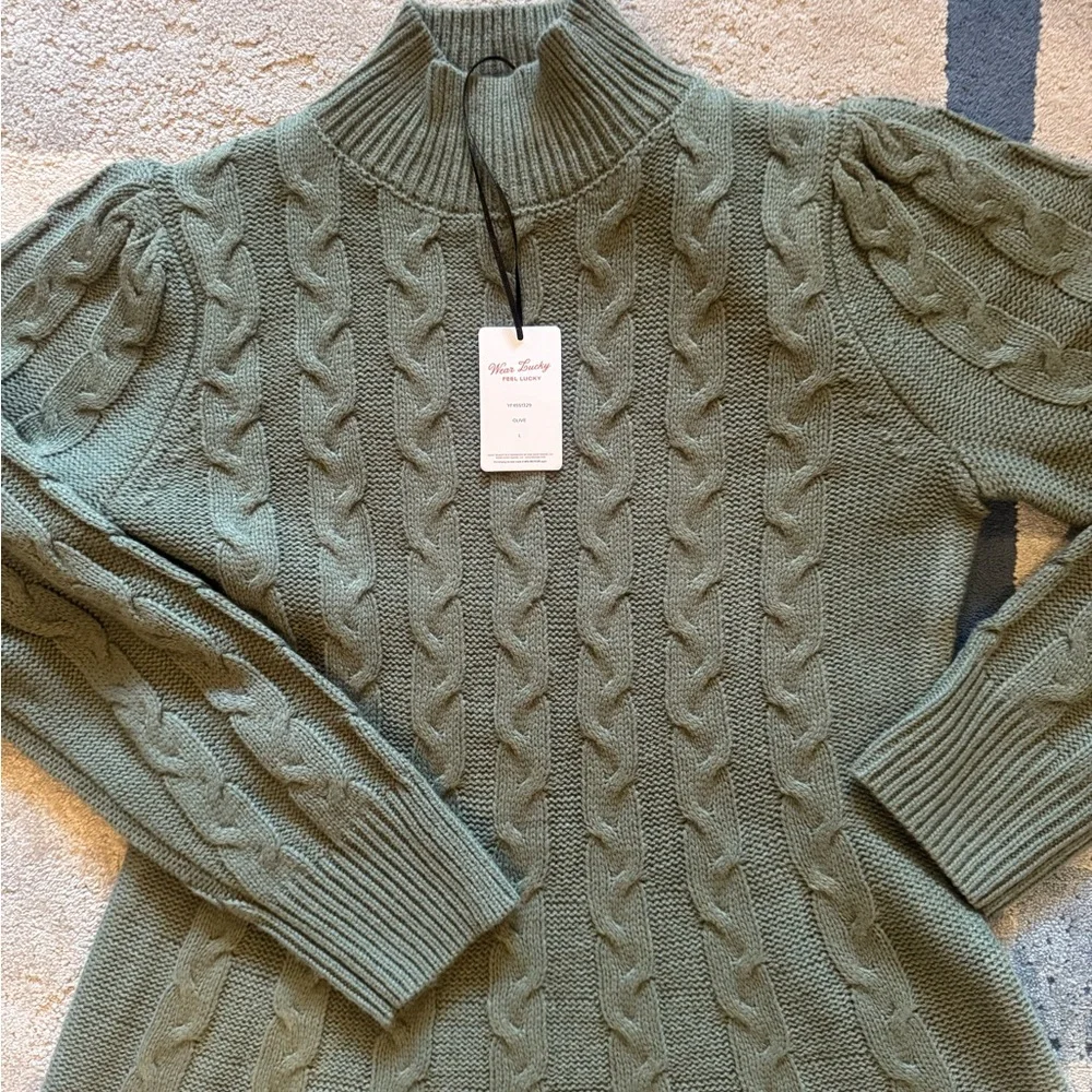Olive Green Cable Knit Sweater Dress L - Picture 2 of 6
